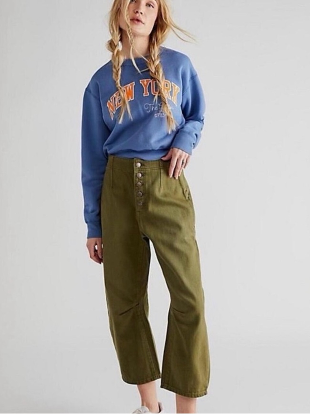 We The Free Osaka Mid Rise Barrel Pants Olive 28 Relaxed Twill Utility Urban